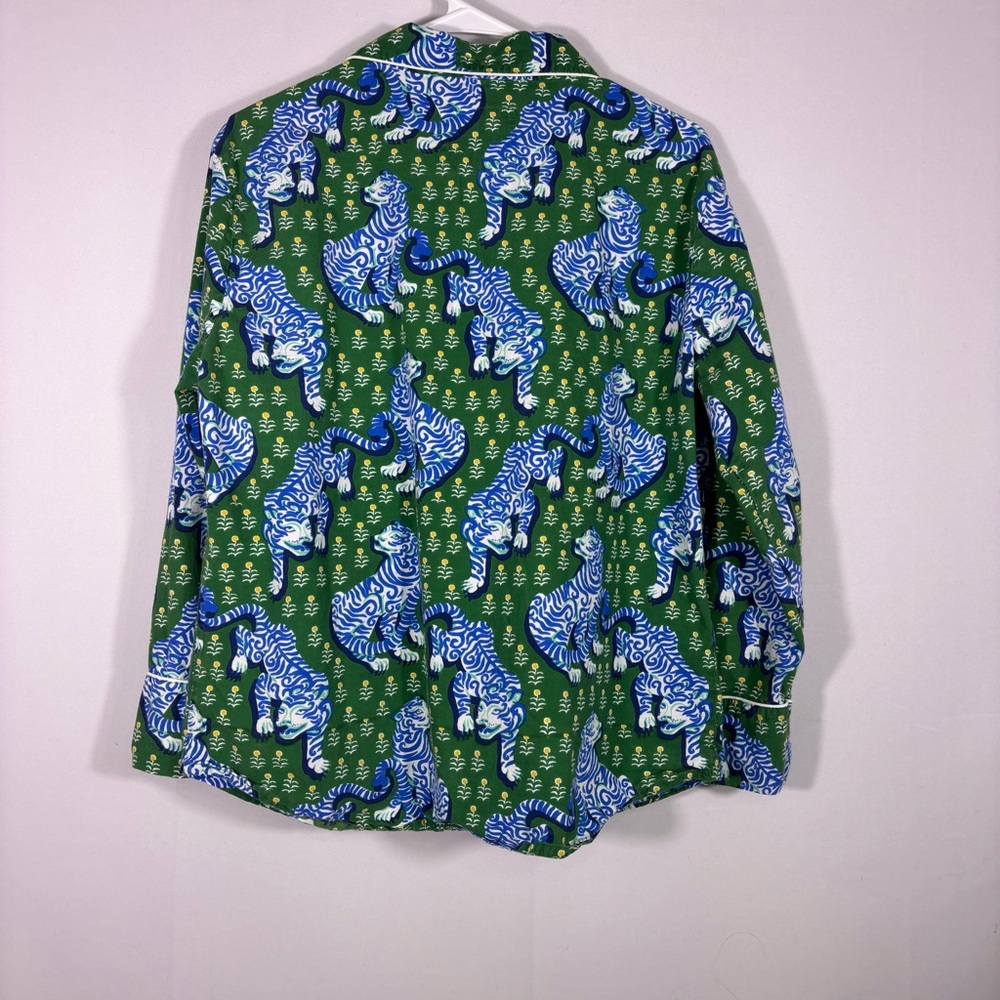 Print Fresh Green and Blue Tiger-Print Cotton Pajama Set - Picture 3 of 16